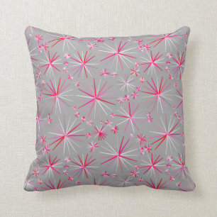 Mid Century Sputnik pattern, Grey and Fuchsia Cushion