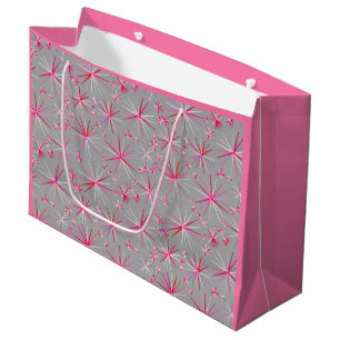 Mid Century Sputnik pattern, Grey and Fuchsia Large Gift Bag