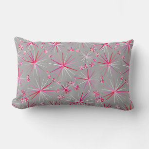 Mid Century Sputnik pattern, Grey and Fuchsia Lumbar Cushion