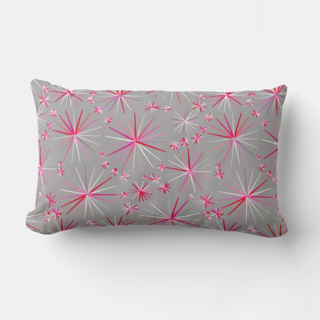 Mid Century Sputnik pattern, Grey and Fuchsia Lumbar Cushion (Front)