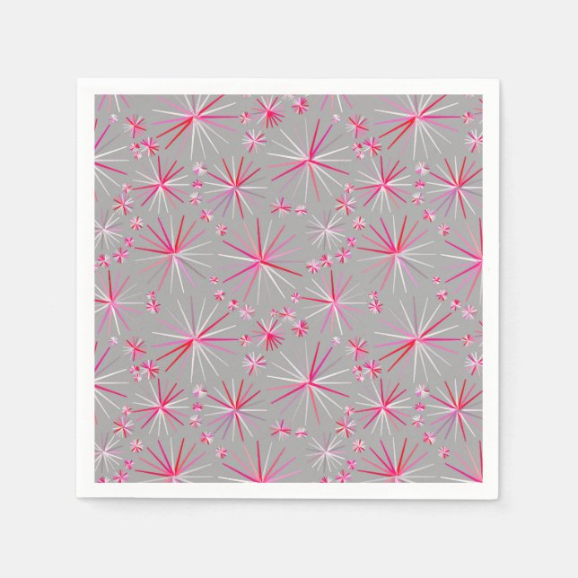 Mid Century Sputnik pattern, Grey and Fuchsia Napkin (Front)