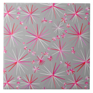 Mid Century Sputnik pattern, Grey and Fuchsia Tile