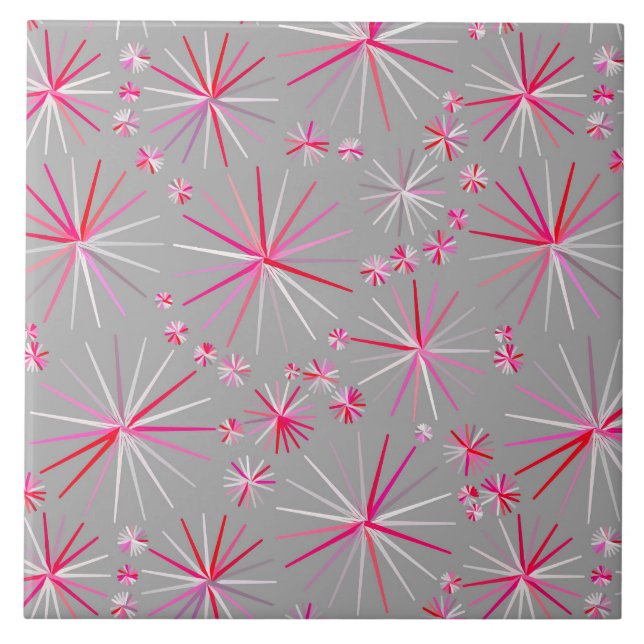 Mid Century Sputnik pattern, Grey and Fuchsia Tile (Front)