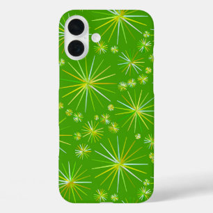 Mid Century Sputnik pattern, Olive Green iPhone 16 Plus Case