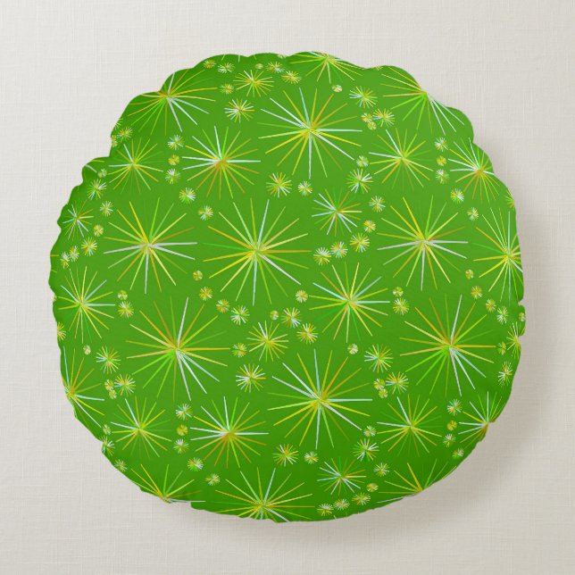 Mid Century Sputnik pattern, Olive Green Round Cushion (Front)