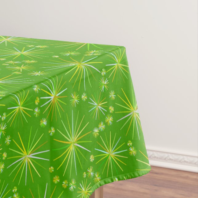 Mid Century Sputnik pattern, Olive Green Tablecloth (In Situ)