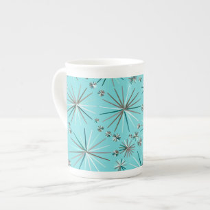 Mid Century Sputnik pattern, Robin's Egg Blue Bone China Mug