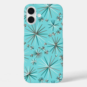 Mid Century Sputnik pattern, Robin's Egg Blue iPhone 16 Plus Case