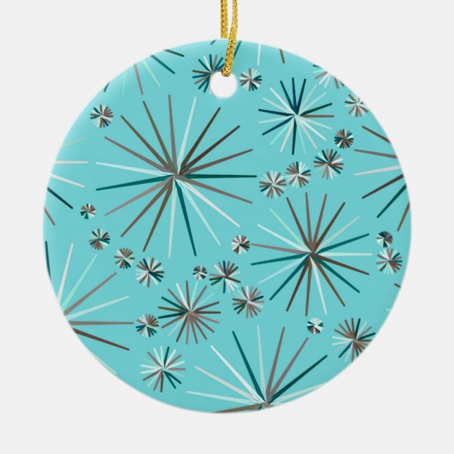 Mid Century Sputnik pattern, Robin's Egg Blue Ceramic Ornament (Front)