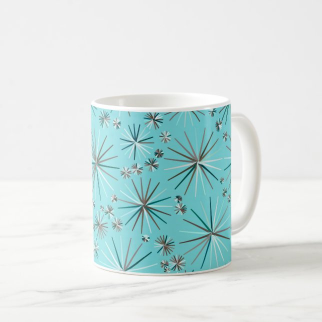 Mid Century Sputnik pattern, Robin's Egg Blue Coffee Mug (Front Right)