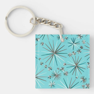 Mid Century Sputnik pattern, Robin's Egg Blue Key Ring