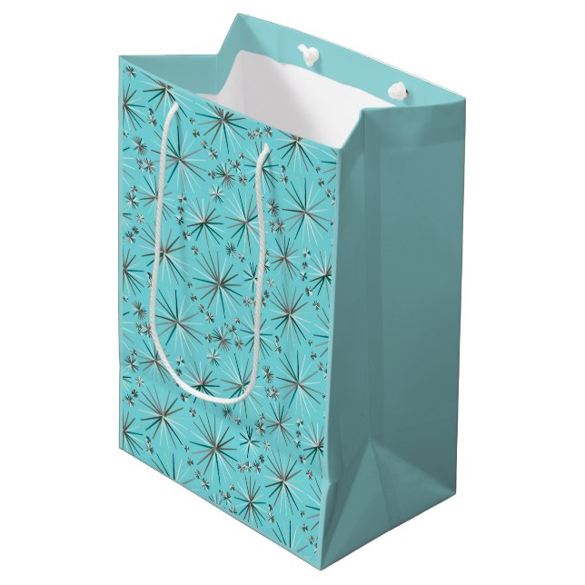Mid Century Sputnik pattern, Robin's Egg Blue Medium Gift Bag (Front Angled)