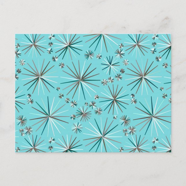 Mid Century Sputnik pattern, Robin's Egg Blue Postcard (Front)