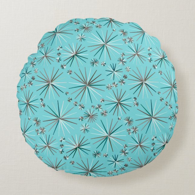 Mid Century Sputnik pattern, Robin's Egg Blue Round Cushion (Front)