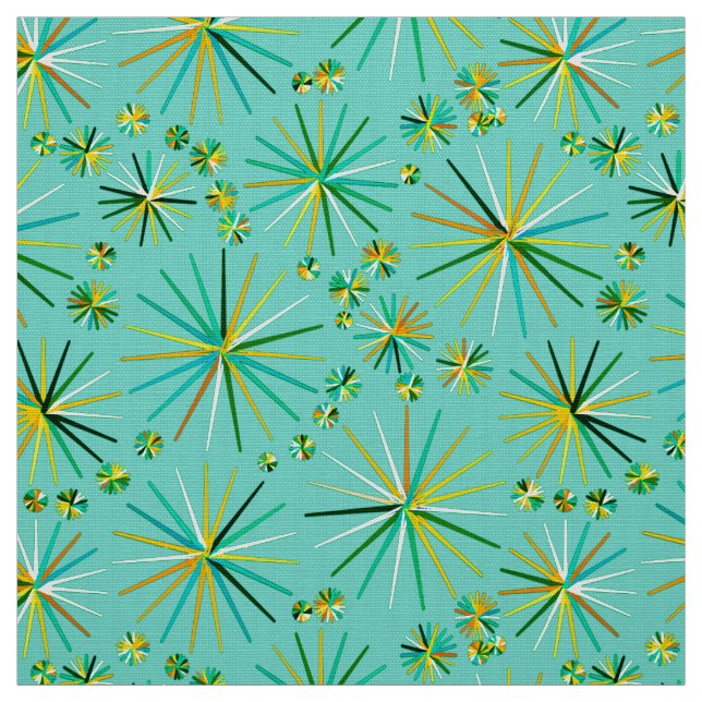 Mid Century Sputnik pattern, sea foam green Fabric (Swatch)