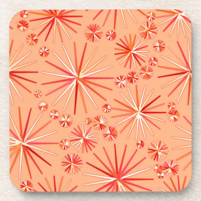 Mid Century Sputnik pattern, Shades of Coral Coaster (Front)