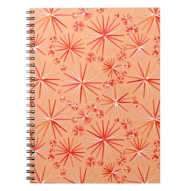 Mid Century Sputnik pattern, Shades of Coral Notebook (Front)