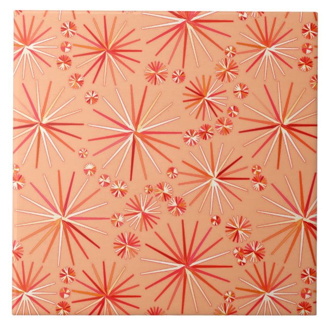Mid Century Sputnik pattern, Shades of Coral Tile (Front)
