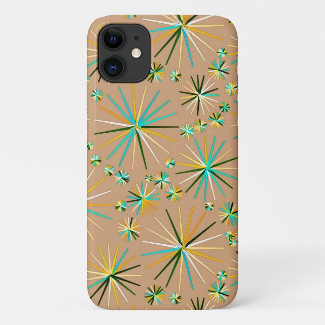 Mid Century Sputnik pattern, Taupe Tan Case-Mate iPhone Case (Back)