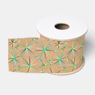 Mid Century Sputnik pattern, Taupe Tan Grosgrain Ribbon