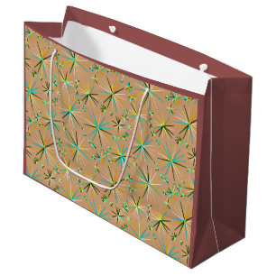 Mid Century Sputnik pattern, Taupe Tan Large Gift Bag