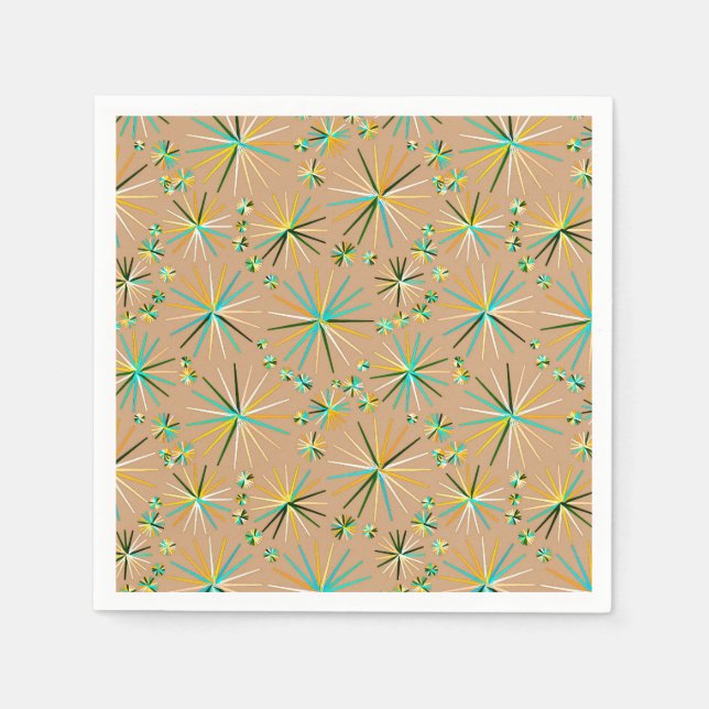 Mid Century Sputnik pattern, Taupe Tan Napkin (Front)