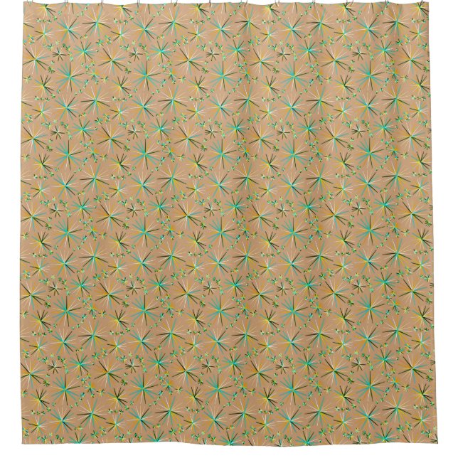 Mid Century Sputnik pattern, Taupe Tan Shower Curtain (Front)