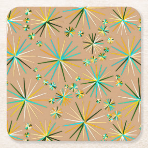 Mid Century Sputnik pattern, Taupe Tan Square Paper Coaster