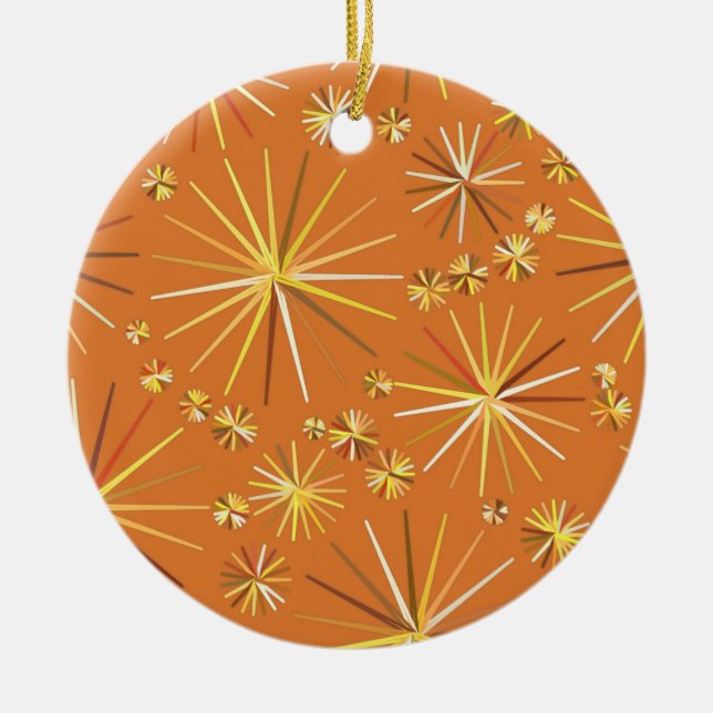 Mid Century Sputnik pattern, Terracotta Ceramic Ornament (Front)