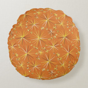 Mid Century Sputnik pattern, Terracotta Round Cushion