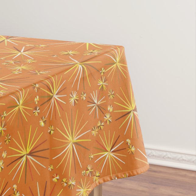 Mid Century Sputnik pattern, Terracotta Tablecloth (In Situ)
