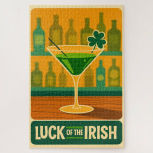 Mid Century St. Patrick's Shamrock Martini Art Jigsaw Puzzle