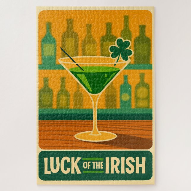 Mid Century St. Patrick's Shamrock Martini Art Jigsaw Puzzle (Vertical)