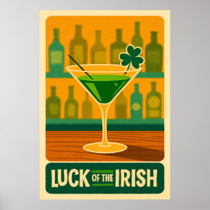 Mid Century St. Patrick's Shamrock Martini Art Poster