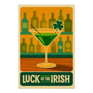 Mid Century St. Patrick's Shamrock Martini Art Poster