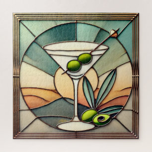 Mid Century Stained Glass 2 Olive Martini Jigsaw Puzzle