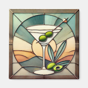 Mid Century Stained Glass 2 Olive Martini Magnet