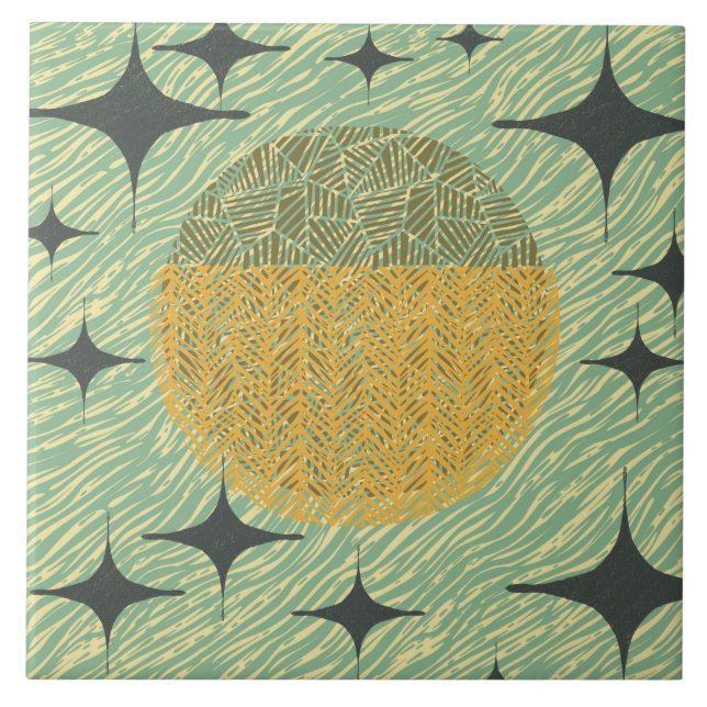 Mid Century Starburst Geometric Design Ceramic Tile (Front)