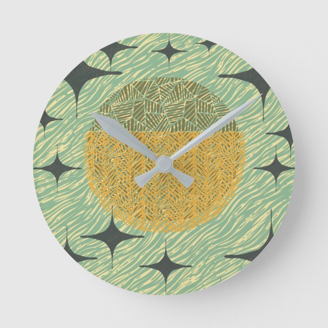 Mid Century Starburst Geometric Design Round Clock (Front)