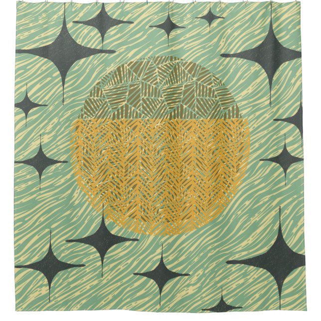 Mid Century Starburst Geometric Design Shower Curtain (Front)