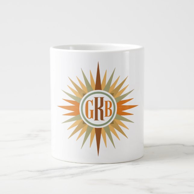 Mid-Century Starburst Monogram Personalised Retro  Large Coffee Mug (Front)
