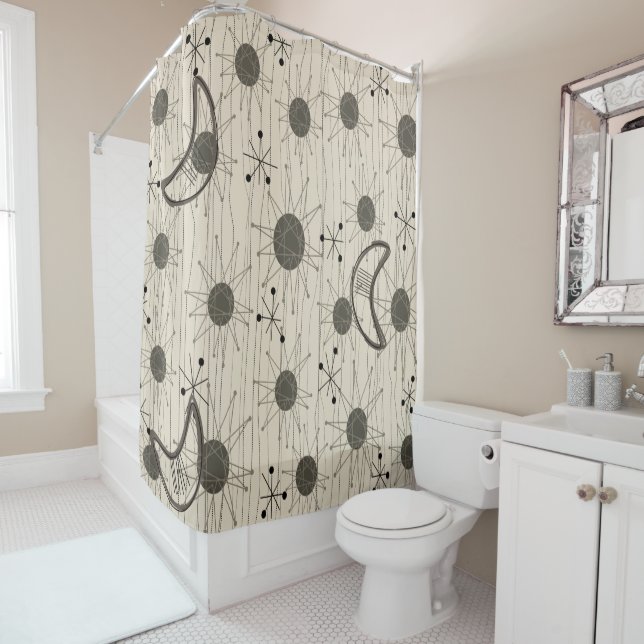 Mid-Century  Starburst Pattern Shower Curtain (In Situ)