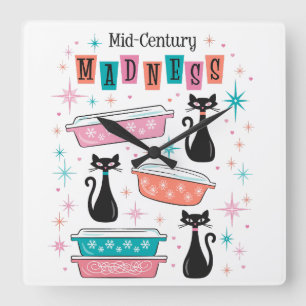 Mid-Century Starburst Retro Pyrex Black Cats Clock