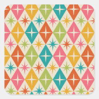 Mid Century Starbursts on Colorful Retro Diamonds