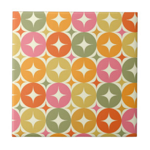 Mid Century Starbursts on Colourful Circles Patter Ceramic Tile
