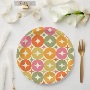 Mid Century Starbursts on Colourful Circles Patter Paper Plate