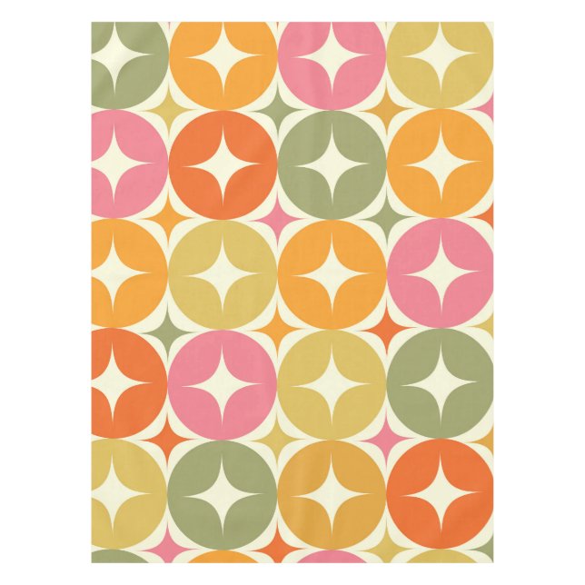 Mid Century Starbursts on Colourful Circles Patter Tablecloth (Front)
