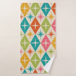 Mid Century Starbursts on Colourful Retro Diamonds Bath Towel