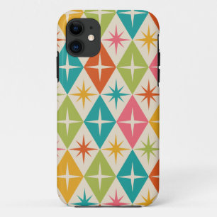 Mid Century Starbursts on Colourful Retro Diamonds iPhone 11 Case