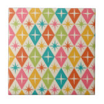 Mid Century Starbursts on Colourful Retro Diamonds Ceramic Tile<br><div class="desc">This is classic Mid century modern colourful starbursts on retro diamonds in pink,  orange,  green,  teal and yellow. It's great gift for anyone who love retro  atomic era designs.</div>